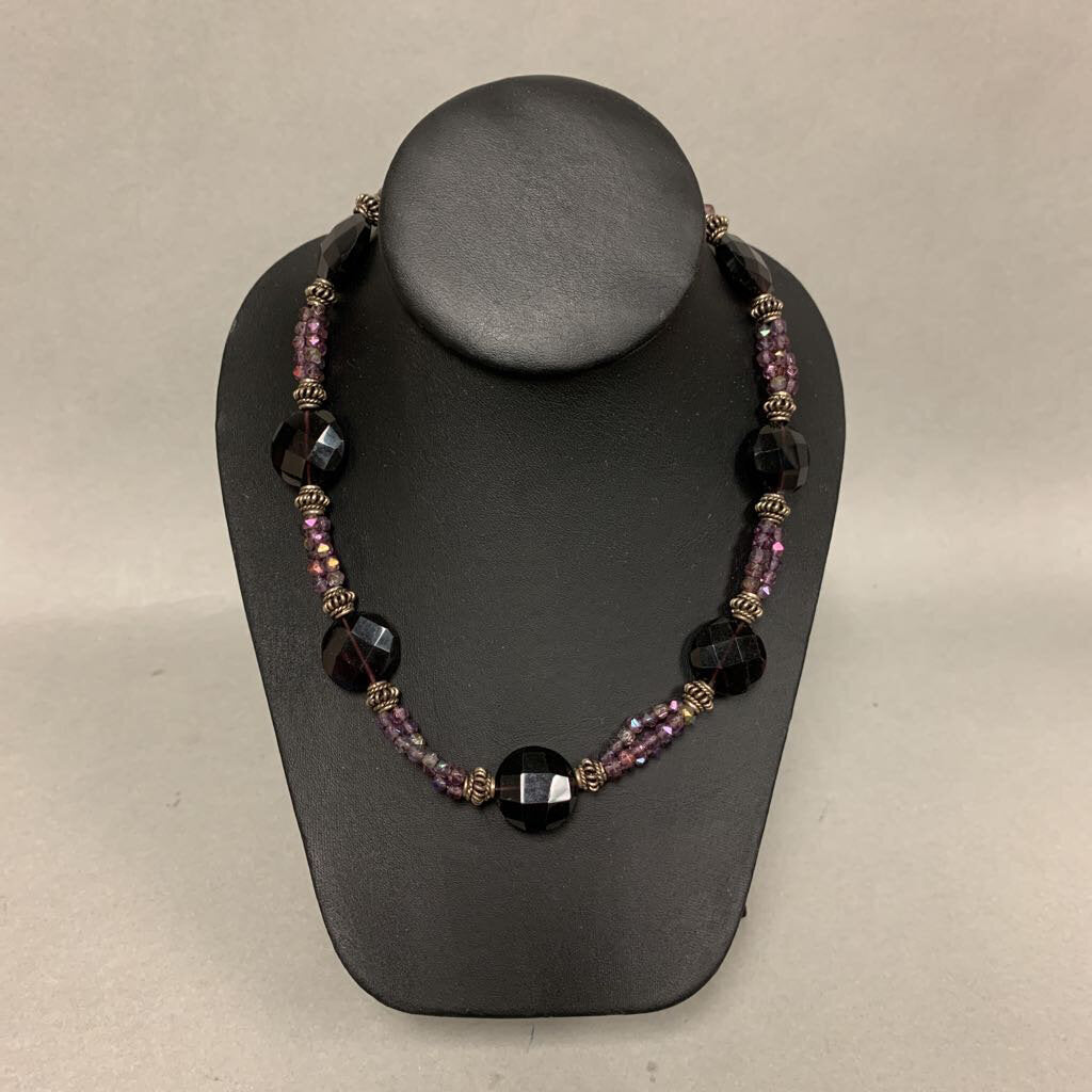 Amethyst Glass Bead Sterling Accent Necklace (19