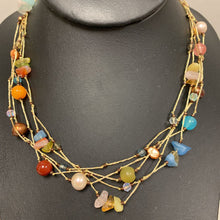 Load image into Gallery viewer, Multi-Gemstone Beads &amp; Pearls on Layered Gold Thread Necklace (18&quot;)
