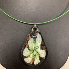 Load image into Gallery viewer, Art Glass Lilies Pendant on Green Wire Necklace (18&quot;)
