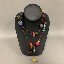 Load image into Gallery viewer, Art Glass &amp; Resin Beads on Red Cord Necklace (32&quot;)
