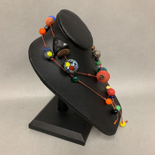 Load image into Gallery viewer, Art Glass &amp; Resin Beads on Red Cord Necklace (32&quot;)
