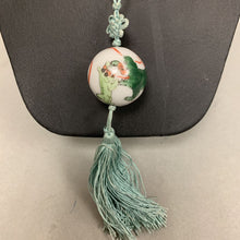 Load image into Gallery viewer, Chinese Porcelain Bead w/ Dogs Playing Painting Pendant on Knotted Cord Necklace (30&quot;)
