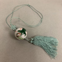 Load image into Gallery viewer, Chinese Porcelain Bead w/ Dogs Playing Painting Pendant on Knotted Cord Necklace (30&quot;)
