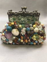 Load image into Gallery viewer, Mary Frances Green Heavily Beaded Purse Handbag Trinkets Flowers Small (5x6x2)
