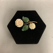 Load image into Gallery viewer, Vintage Krementz Goldtone Faux Jade Carved Rose Brooch Pin (2&quot;)
