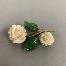 Load image into Gallery viewer, Vintage Krementz Goldtone Faux Jade Carved Rose Brooch Pin (2&quot;)
