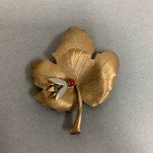 Load image into Gallery viewer, Vintage Krementz Goldtone Enamel Bug on a Leaf Brooch Pin (2&quot;)
