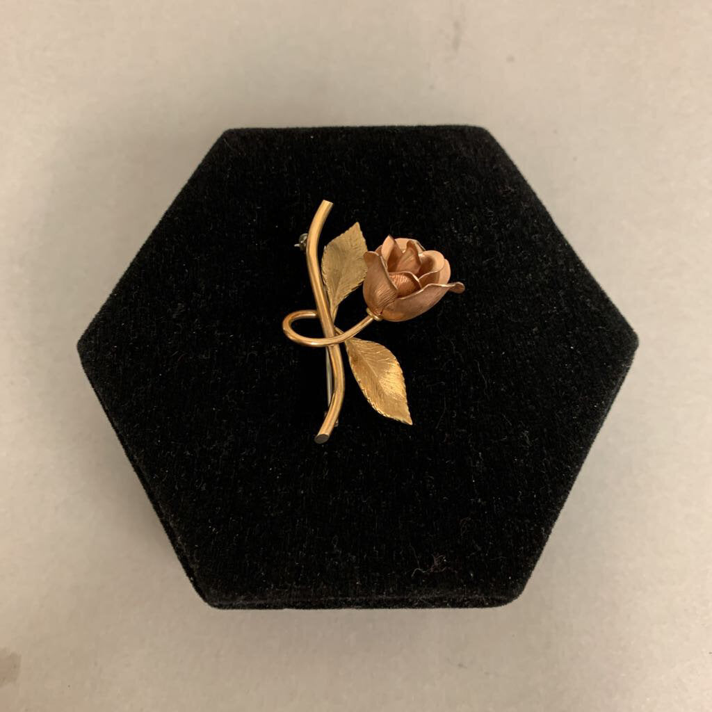 Vintage Krementz Yellow & Rose Gold Plated Rose Brooch PIn (1.5