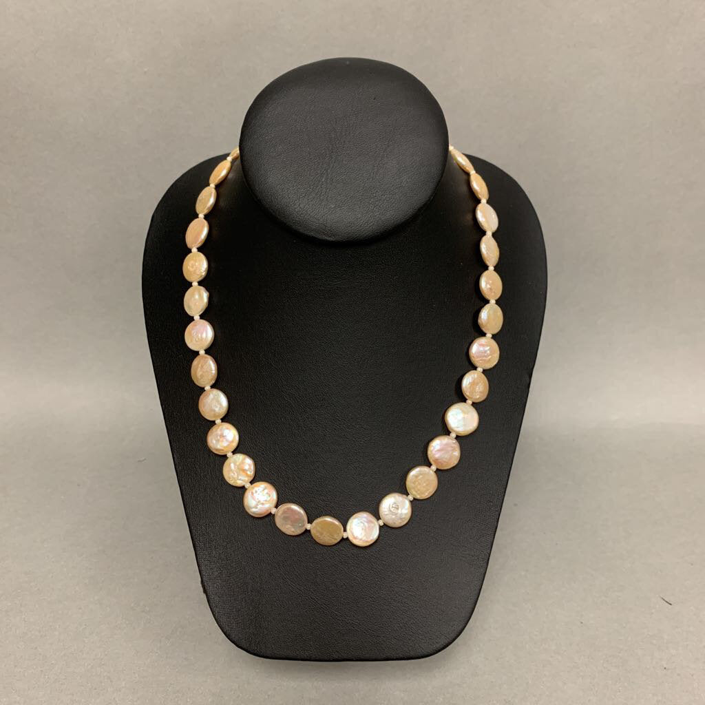 Peach Freshwater Baroque Coin Pearl Necklace w/ Button Closure (18