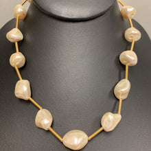 Load image into Gallery viewer, Judith Woracek Mullen Goldtone Baroque Pearl Station Necklace Signed (16&quot;)
