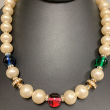 Load image into Gallery viewer, Vintage Pyrm Echt Faux Pearl Rhinestone Glass Bead Accent Necklace (18&quot;)
