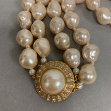 Load image into Gallery viewer, Vintage Double Strand Baroque Pearl Rhinestone Clasp Necklace (15&quot;)
