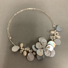 Load image into Gallery viewer, Gray Mother of Pearl &amp; Freshwater Pearl Floral Choker Necklace (19&quot;)
