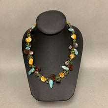 Load image into Gallery viewer, Blue Green &amp; Gold Glass Pearl &amp; Shell Bead Necklace (18&quot;)
