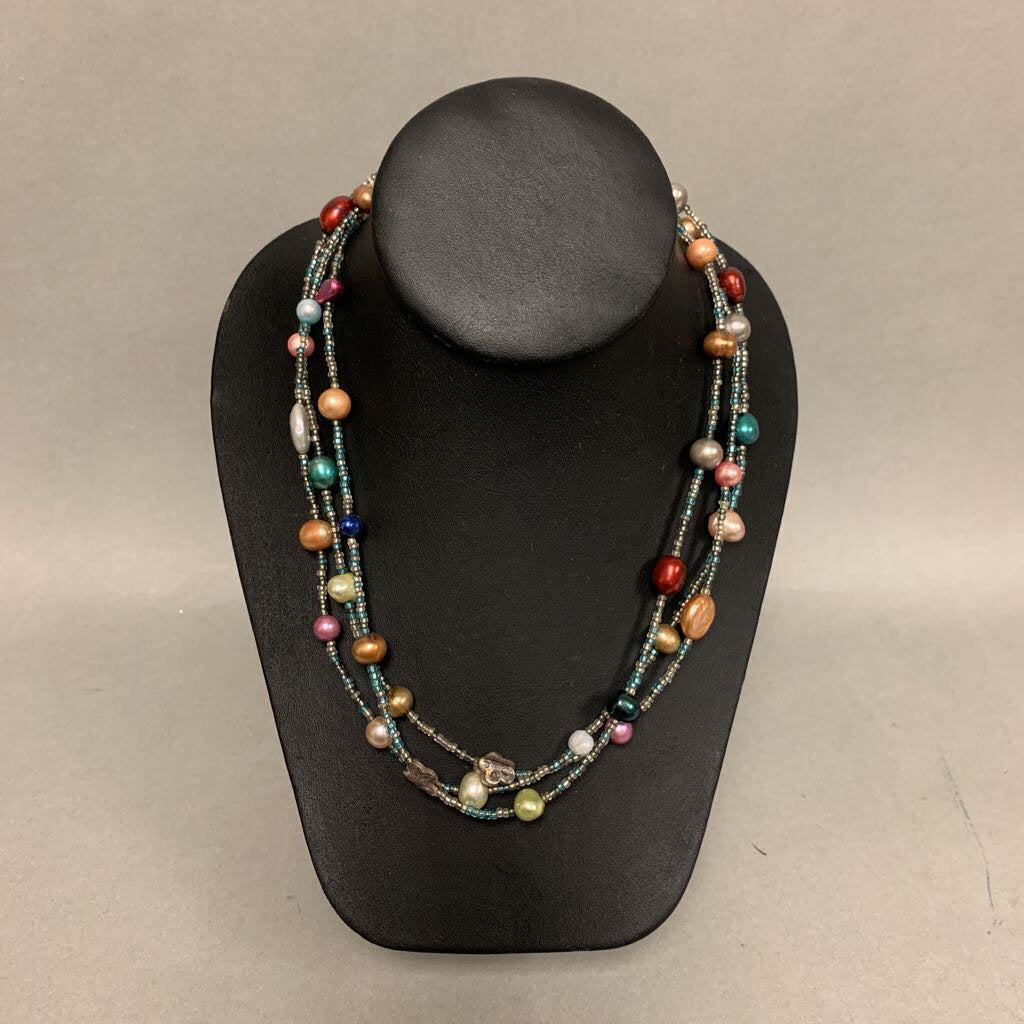 Multicolor Pearl & Seed Bead Layered Necklace (19