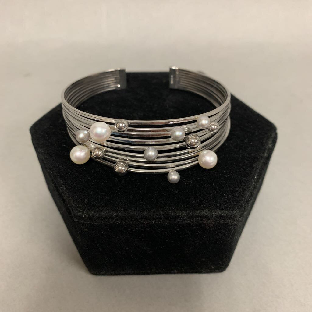 Sterling Pearl Layered Look Cuff Bracelet