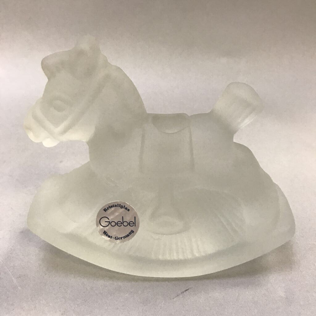 Vintage Globel Clear Frosted Glass Rocking Horse Candle Holder (4x5)