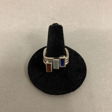 Load image into Gallery viewer, Karthia Sterling Garnet &amp; Blue Topaz Square Stacking Rings sz 8
